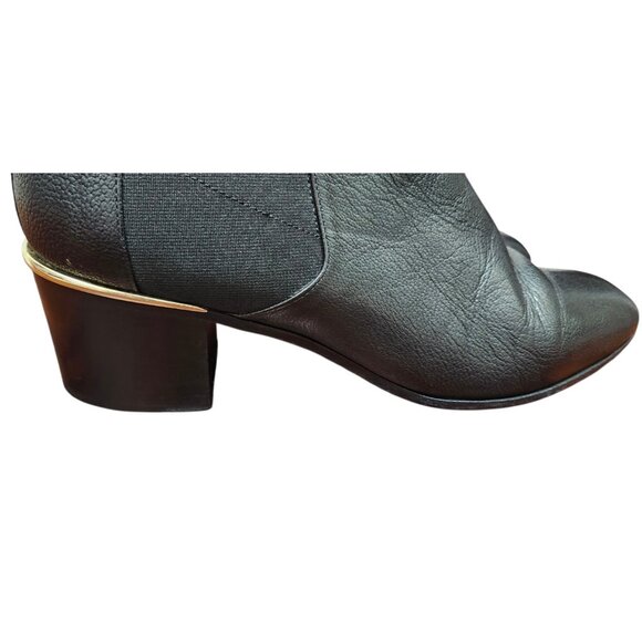 Jimmy Choo Black Leather Chelsea Ankle Boots US10/EU41 Gold Heel Accent Slip-On - Picture 3 of 13